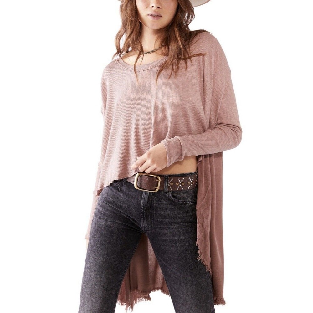 We The Free Sz XS Choco Latte High Low Hem Long Sleeve Oversized Top